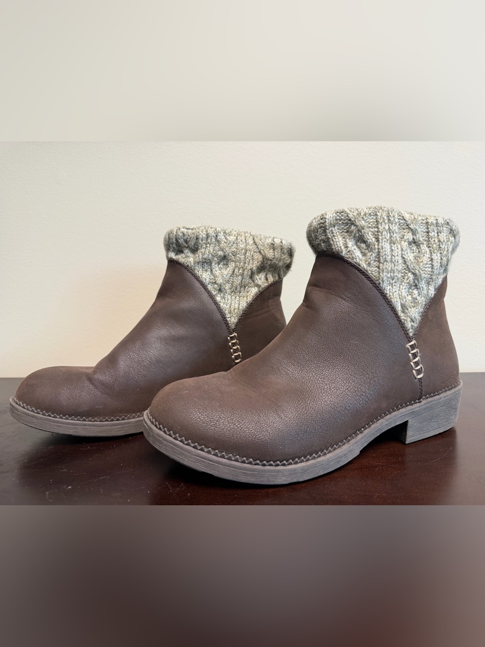 Skechers Brown Ankle Boots with Knit Cuff